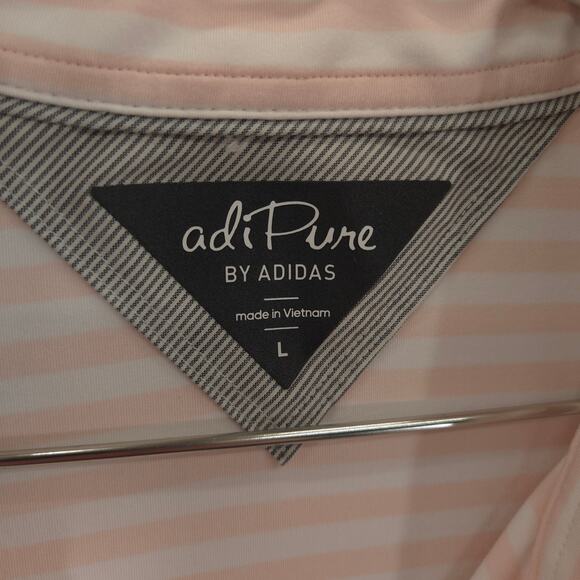Adidas Adipure Polo Mens Large Pink Striped Performance Short Sleeve Golf Shirt - Picture 10 of 11